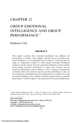 Chapter 12 Group Emotional Intelligence and Group