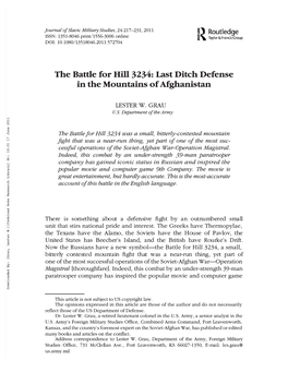 The Battle for Hill 3234: Last Ditch Defense in the Mountains of Afghanistan