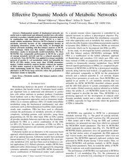 Effective Dynamic Models of Metabolic Networks Michael Vilkhovoy∗, Mason Minot∗, Jeffrey D