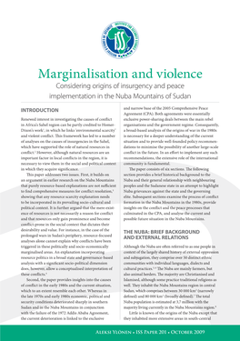 Marginalisation and Violence Considering Origins of Insurgency and Peace Implementation in the Nuba Mountains of Sudan