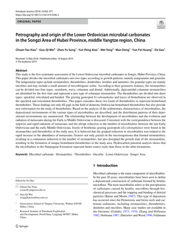 Petrography and Origin of the Lower Ordovician Microbial Carbonates in the Songzi Area of Hubei Province, Middle Yangtze Region, China
