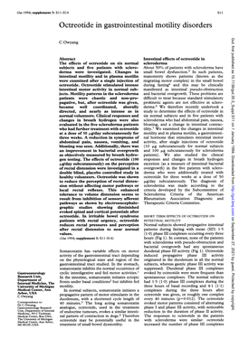 Octreotide in Gastrointestinal Motility Disorders Gut: First Published As 10.1136/Gut.35.3 Suppl.S11 on 1 January 1994