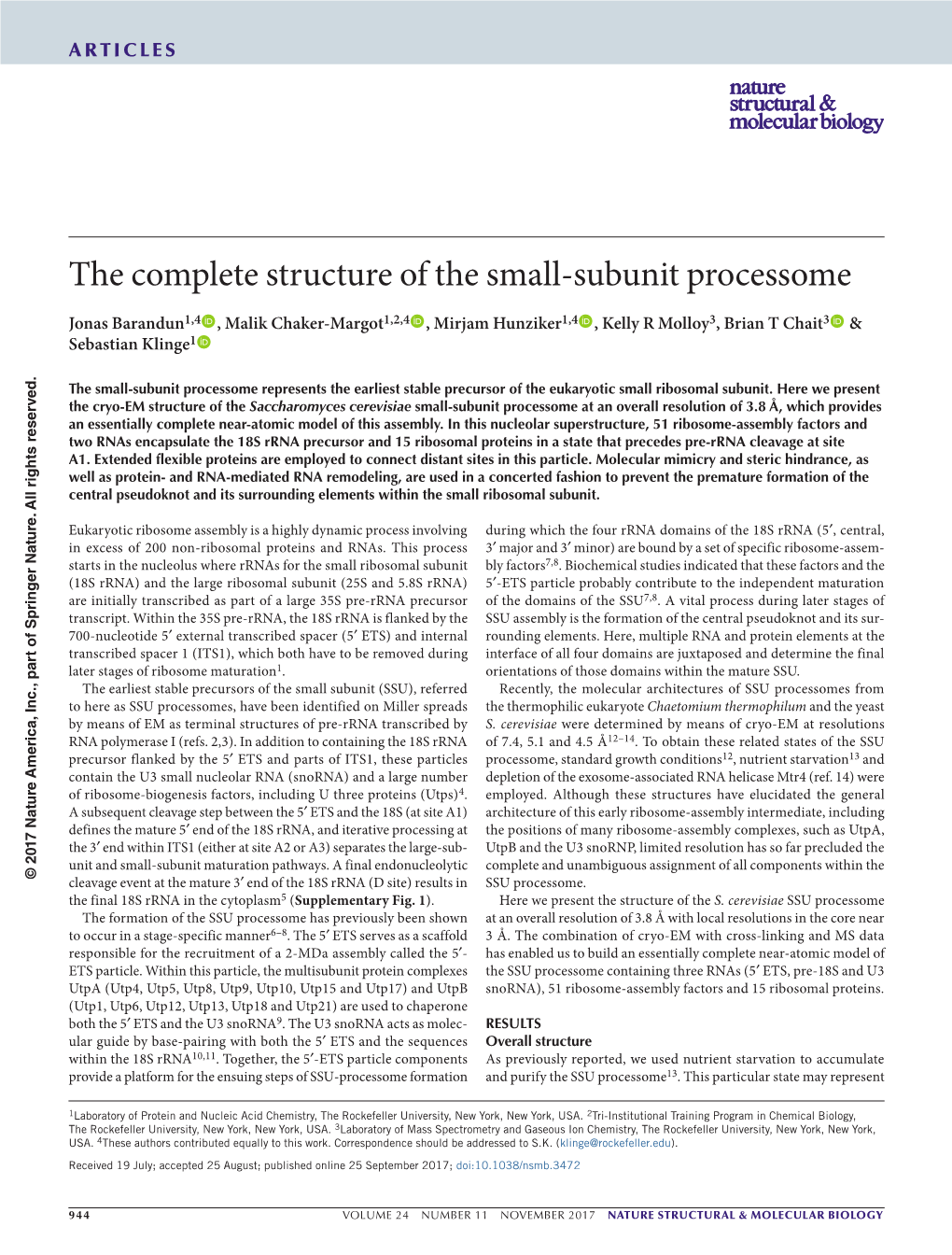 The Complete Structure of the Small-Subunit Processome