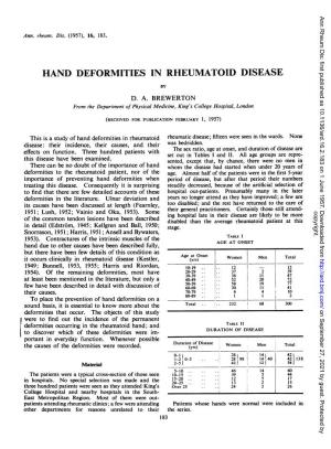 Hand Deformities in Rheumatoid Disease