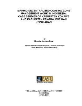 Making Decentralized Coastal Zone Management Work in Indonesia: Case Studies of Kabupaten Konawe and Kabupaten Pangkajene Dan Kepulauan