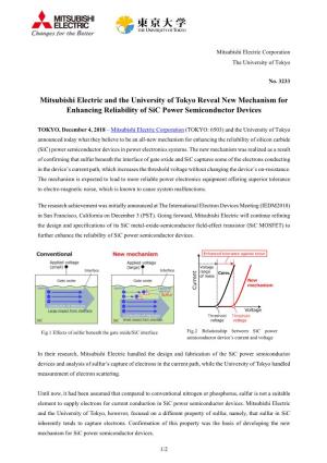 Mitsubishi Electric and the University of Tokyo Reveal New Mechanism for Enhancing Reliability of Sic Power Semiconductor Devices