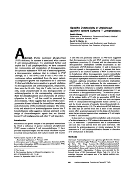 Specific Cytotoxicity of Arabinosyl- Guanine Toward Cultured T