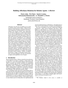 Building Affordance Relations for Robotic Agents - a Review