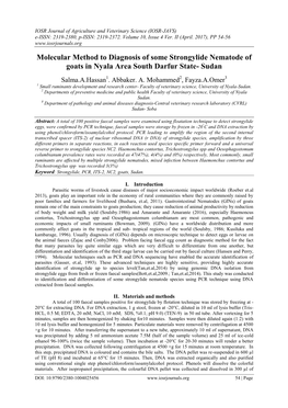 Molecular Method to Diagnosis of Some Strongylide Nematode of Goats in Nyala Area South Darfur State- Sudan
