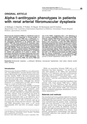 Alpha-1-Antitrypsin Phenotypes in Patients with Renal Arterial Fibromuscular Dysplasia
