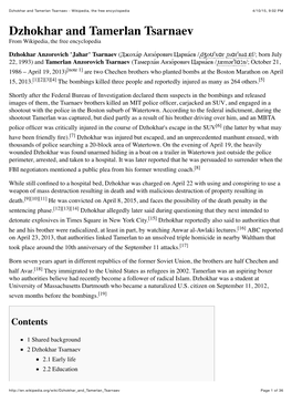 Dzhokhar and Tamerlan Tsarnaev - Wikipedia, the Free Encyclopedia 4/10/15, 9:02 PM