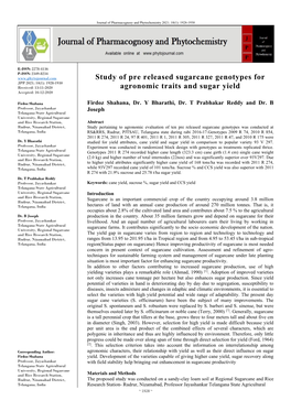 Study of Pre Released Sugarcane Genotypes for Agronomic Traits And