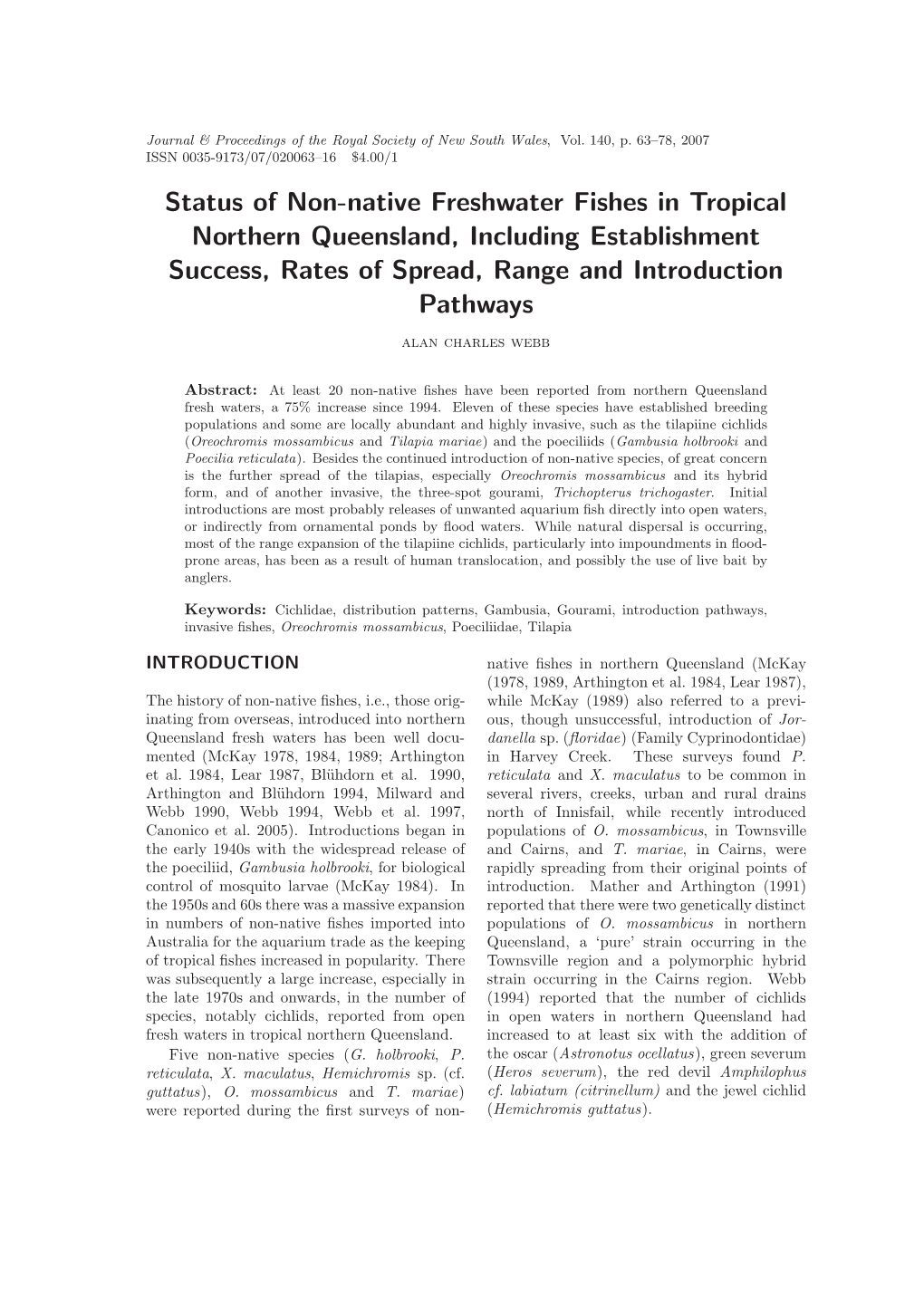 Status of Non-Native Freshwater Fishes in Tropical Northern