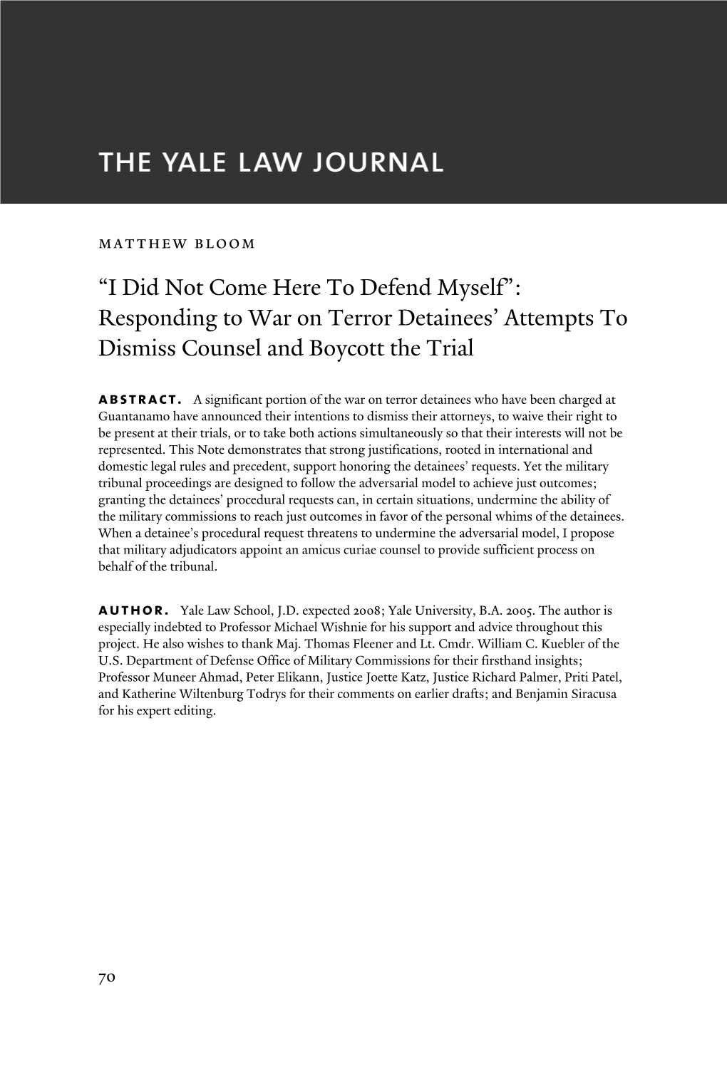 Responding to War on Terror Detainees' Attempts to Dismiss