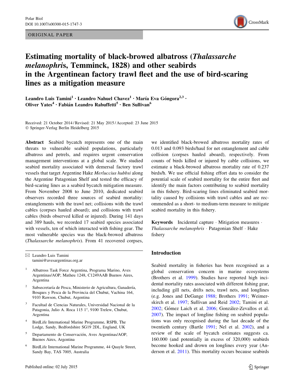 Estimating Mortality of Black-Browed Albatross