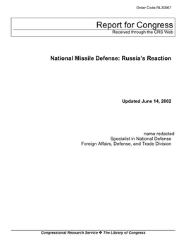 National Missile Defense: Russia's Reaction
