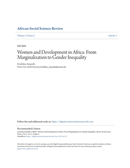Women and Development in Africa: from Marginalization to Gender Inequality Fredoline Anunobi Prairie View A&M University, Fredoline Anunobi@Pvamu.Edu
