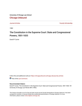 The Constitution in the Supreme Court: State and Congressional Powers, 1801-1835