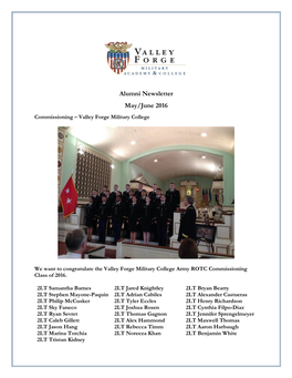 Alumni Newsletter May/June 2016 Commissioning – Valley Forge Military College