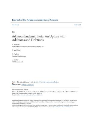 Arkansas Endemic Biota: an Update with Additions and Deletions H