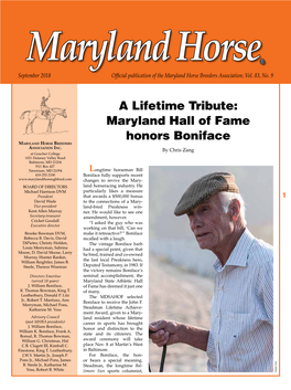 Maryland Hall of Fame Honors Boniface Maryland Horse Breeders Association Inc
