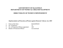 Government of Rajasthan Department of Women & Child Development