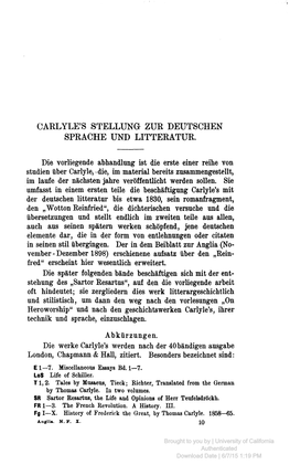 Carlyle's Stellung Zur Deutschen Sprache Und Litteratur