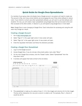 Quick Guide for Google Docs Spreadsheets