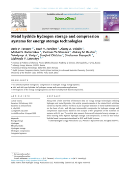 Metal Hydride Hydrogen Storage and Compression Systems for Energy Storage Technologies