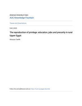 The Reproduction of Privilege: Education, Jobs and Precarity in Rural Upper Egypt