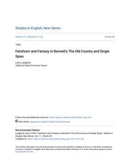Fetishism and Fantasy in Bennettâ•Žs the Old Country and Single Spies