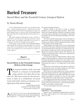Buried Treasure Sacred Music and the Twentieth Century Liturgical Reform by Susan Benofy