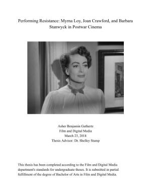 Performing Resistance: Myrna Loy, Joan Crawford, and Barbara Stanwyck in Postwar Cinema