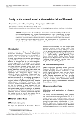 Study on the Extraction and Antibacterial Activity of Monascin