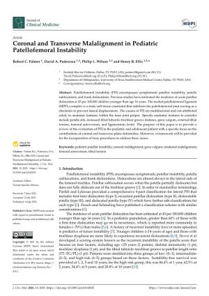 Coronal and Transverse Malalignment in Pediatric Patellofemoral Instability