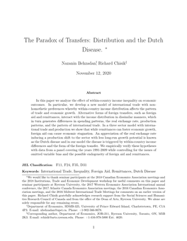 The Paradox of Transfers: Distribution and the Dutch Disease. ∗