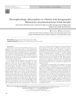 Electrophysiologic Abnormalities in a Patient with Syringomyelia Referred