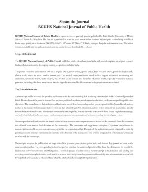 About the Journal RGUHS National Journal of Public Health