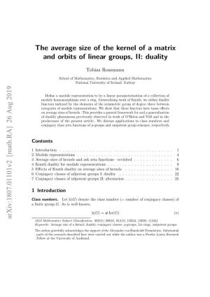 The Average Size of the Kernel of a Matrix and Orbits of Linear Groups, II: Duality
