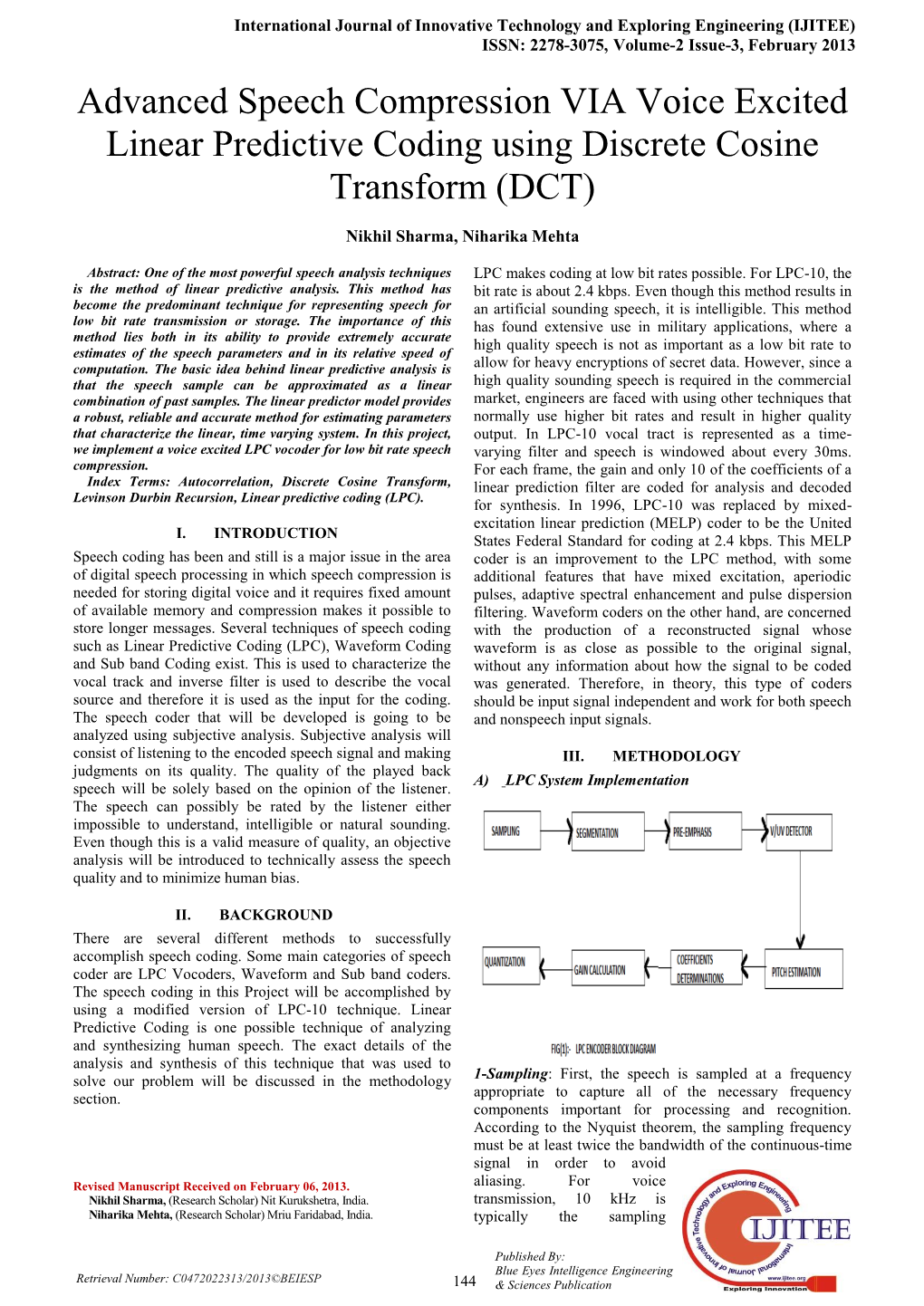 Advanced Speech Compression Via Voice Excited Linear Predictive Coding Using Discrete Cosine 