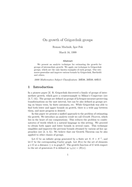 On Growth of Grigorchuk Groups