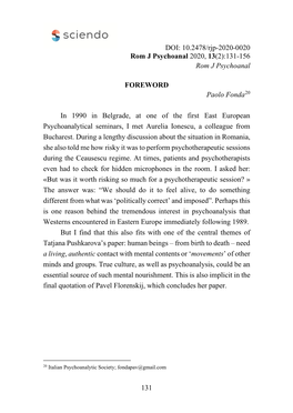 131 DOI: 10.2478/Rjp-2020-0020 Rom J Psychoanal 2020, 13(2):131-156