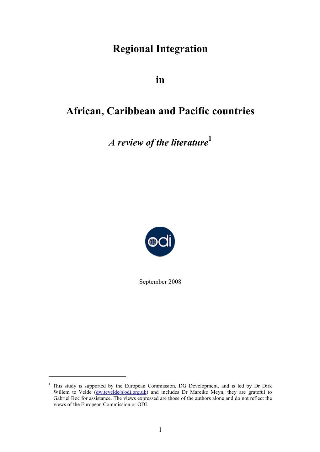 Regional Intergration in African, Caribbean and Pacific Countries
