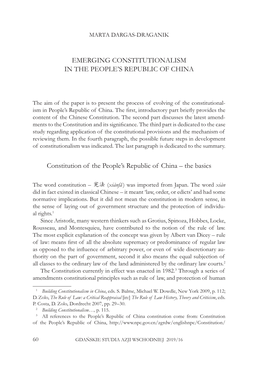 Emerging Constitutionalism in the People's Republic of China