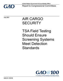 Gao-21-105192, Air Cargo Security