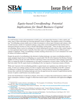 Equity-Based Crowdfunding: Potential Implications for Small Business Capital by Ryan Taylor, Regulatory Economist