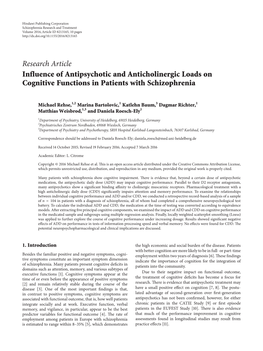 Influence of Antipsychotic and Anticholinergic Loads on Cognitive Functions in Patients with Schizophrenia