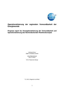 Operationalisierung Der Regionalen Verwundbarkeit Der Energiewende