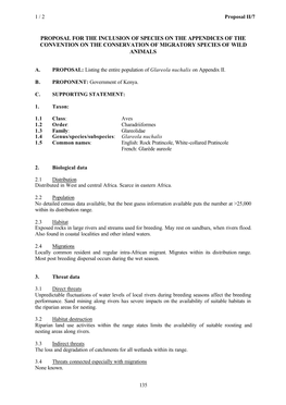 Proposal for the Inclusion of Species on the Appendices of the Convention on the Conservation of Migratory Species of Wild Animals