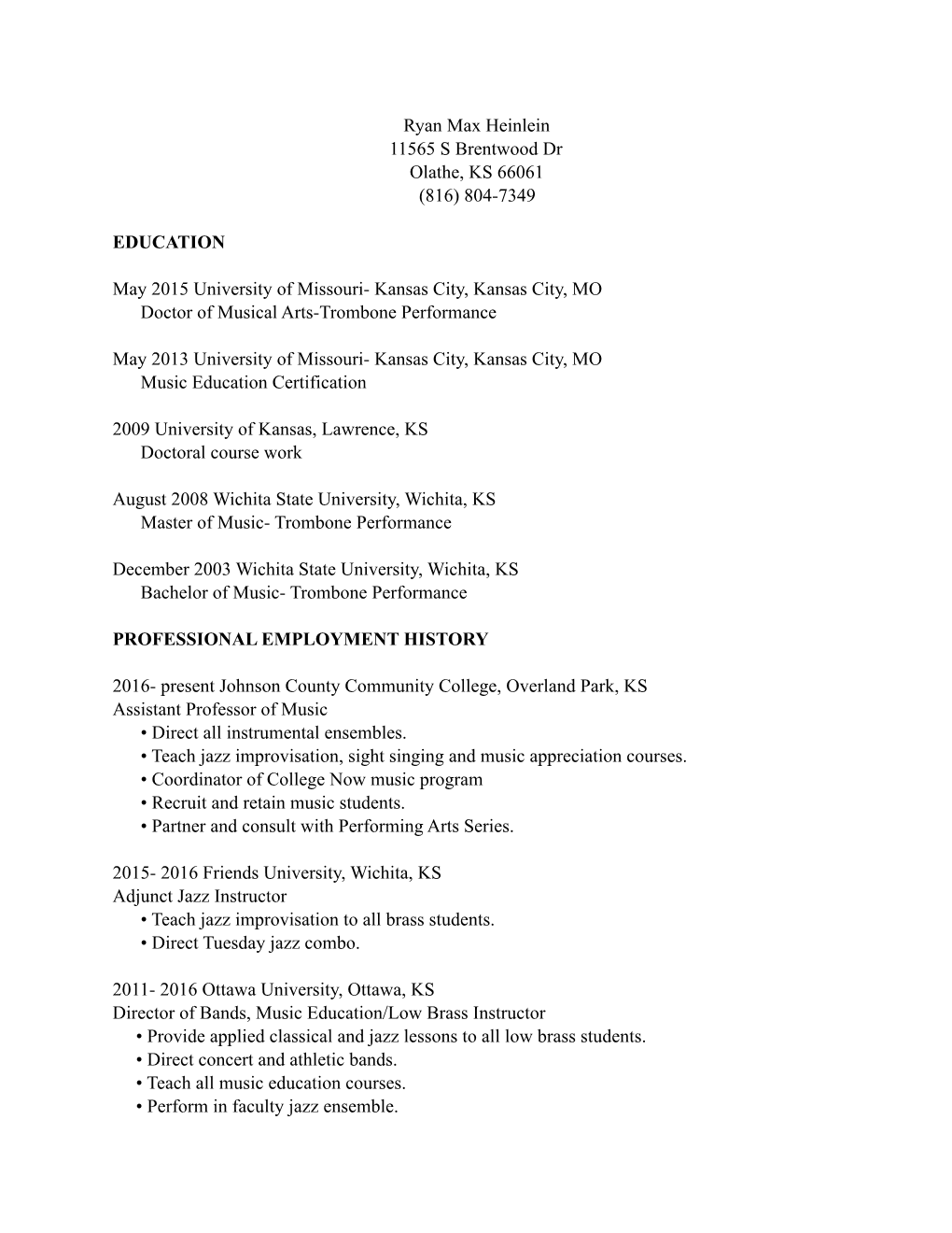 Ryan Heinlein CV